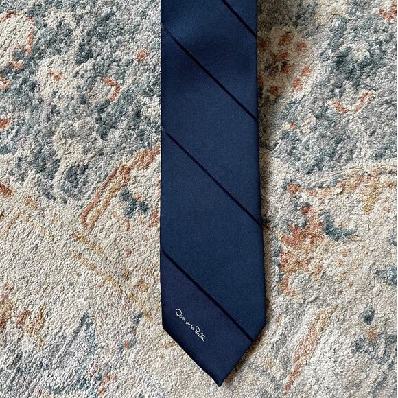 Vintage Oscar de la Renta Slim Navy Striped Tie | 80s 90s Designer Business Rare - Picture 8 of 8